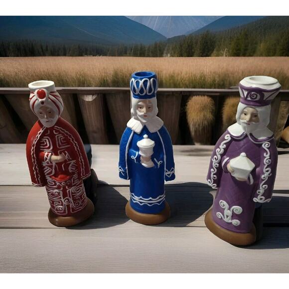 VTG ALBEMARLE Pottery By IDA H. North Garden Va Three Wise Men Candle Sticks EUC